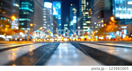 Nighttime City Street with Vibrant Lights and Bokeh 123981005