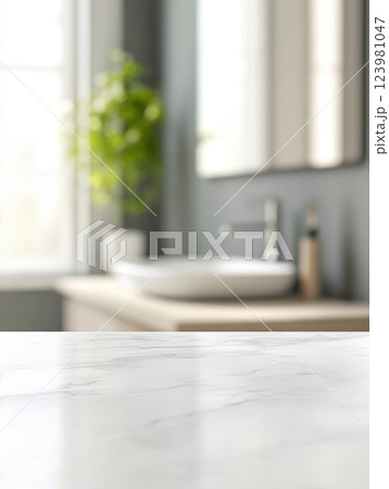 Sleek Bathroom Design with Polished White Marble 123981047