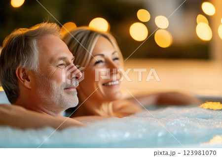 Mature couple enjoying a moment of relaxation at the spa 123981070