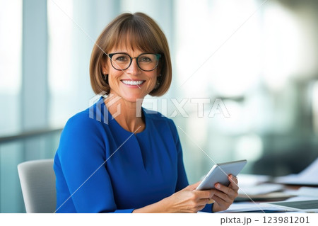 Professional Woman Working on Laptop and Tablet 123981201
