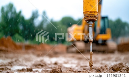 Water Well Drilling in Open Construction Zone 123981241