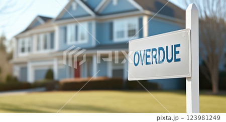 Residential Yard with Overdue Signage 123981249