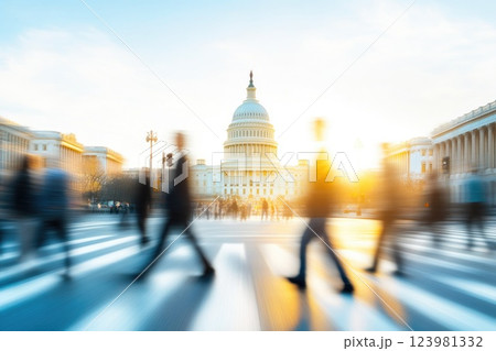 People Walking Across Government Building Street 123981332