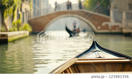 Gondola Gliding Through the Romantic Venice Waterways 123981356