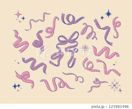 Ribbon variety collection with swirl and stars blue and pink Ribbon variety collection with swirl and stars blue and pink 123981496