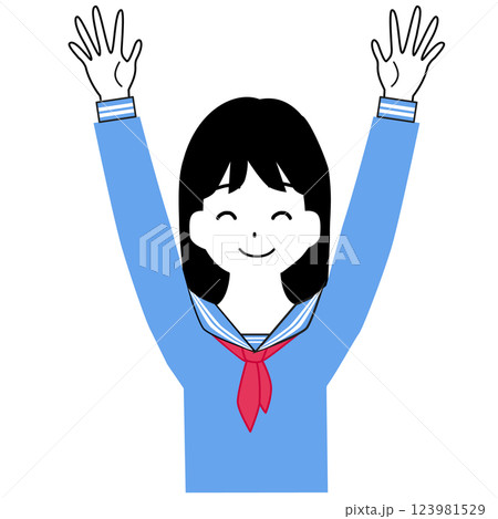 バンザイをする女子学生のイラスト 123981529