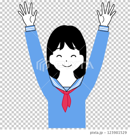バンザイをする女子学生のイラスト 123981529