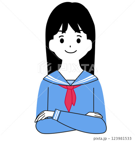 腕組みをする女子学生のイラスト 123981533