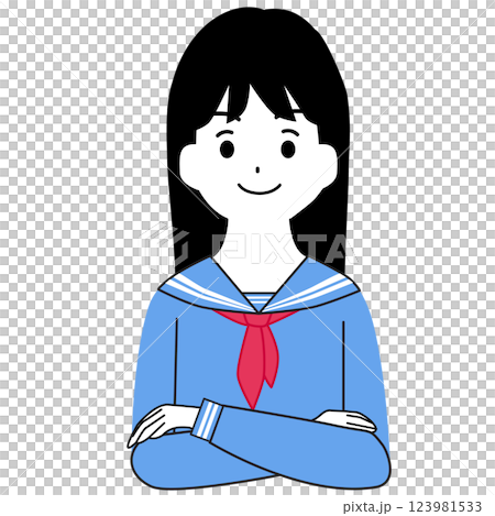 Illustration of a female student with her arms crossed Illustration of a female student with her arms crossed 123981533