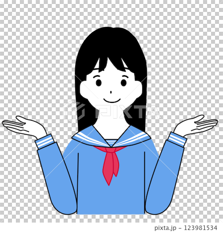 Illustration of a smiling female student comparing Illustration of a smiling female student comparing 123981534