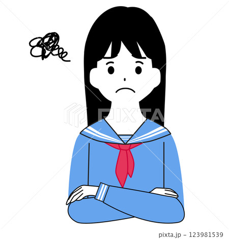 悩んでいる女子学生のイラスト 123981539