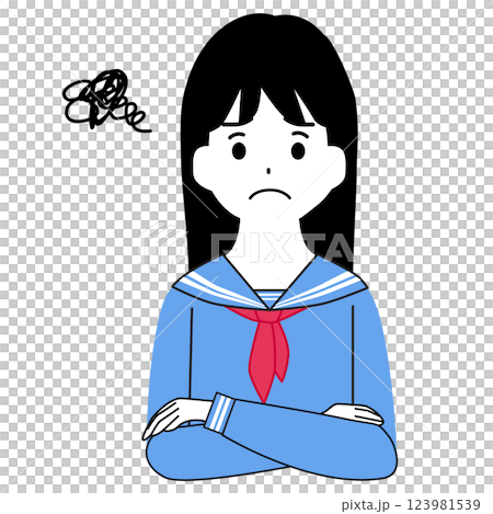 悩んでいる女子学生のイラスト 123981539