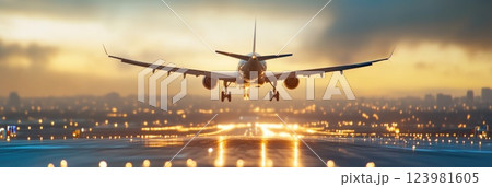 Night Sky with Airplane on Runway Night Sky with Airplane on Runway 123981605