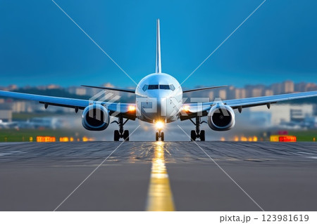 Airplane coming in for a smooth landing Airplane coming in for a smooth landing 123981619