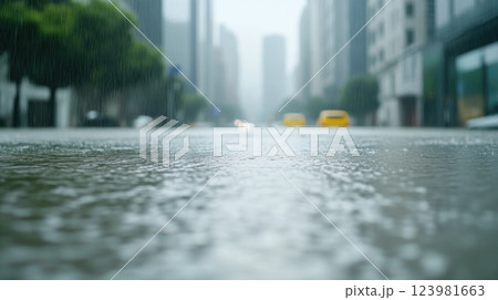 Close-up of heavy flooding in city streets following a storm 123981663