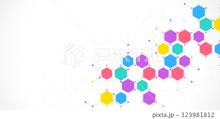 Genetic engineering and molecular structure, hexagon DNA network, science chemical and biotechnology concept, innovation technology, healthcare, and medicine design. 123981812