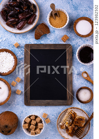 Various sugar replacement, healthy sweetener concept 123982502
