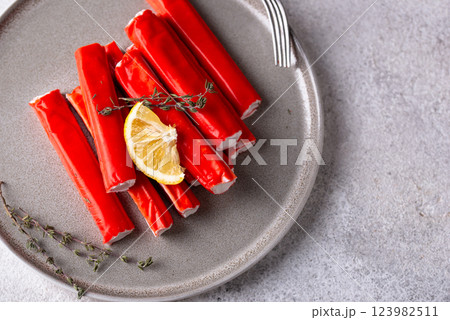 Surimi sticks from crab meat Surimi sticks from crab meat 123982511