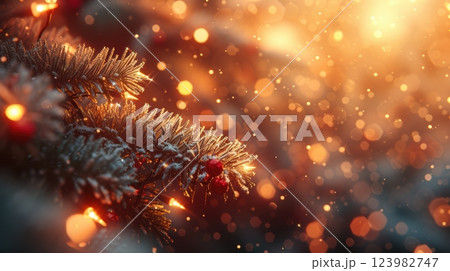 A Sparkling Christmas Tree adorned with a Winter Glow and delicate Snowflakes all around it 123982747
