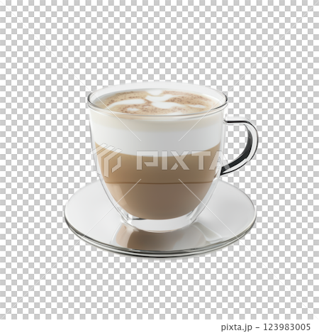 Enjoy a delicious latte in a clear glass cup with a saucer for elegance and comfort Enjoy a delicious latte in a clear glass cup with a saucer for elegance and comfort 123983005