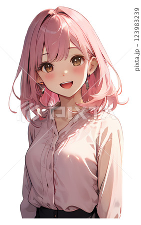 にっこり笑顔のかわいい女性がこちらを見ているアニメ風イラスト にっこり笑顔のかわいい女性がこちらを見ているアニメ風イラスト 123983239