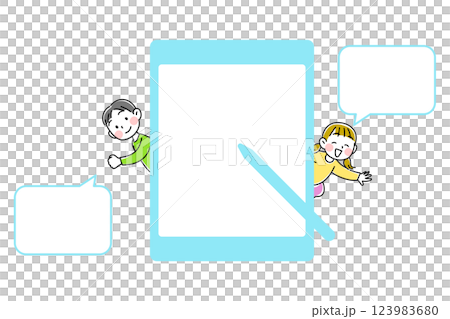 Illustration of a child communicating using a tablet Illustration of a child communicating using a tablet 123983680