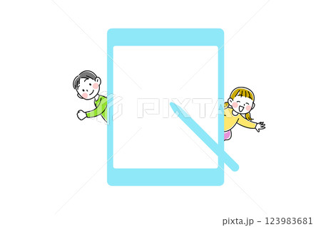 タブレットを使いこなすこどものイメージイラスト素材 123983681