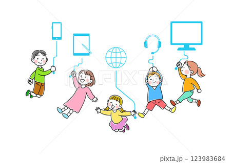 デジタル社会でつながる子供たちのイラスト 123983684