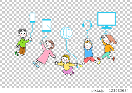 兒童在數位社會中相互連結的圖示 123983684