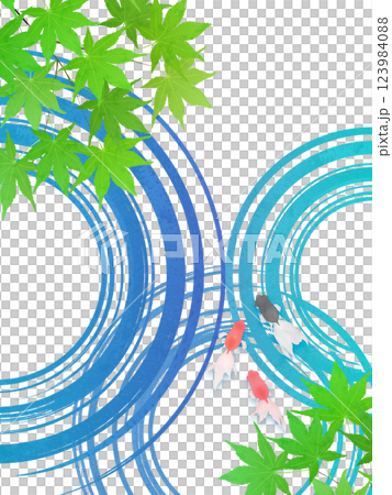 Fresh green maple leaves and water ripples illustration frame background material 123984088