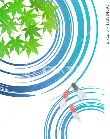 新緑のモミジと水紋のイラストフレーム背景素材 新緑のモミジと水紋のイラストフレーム背景素材 123984091