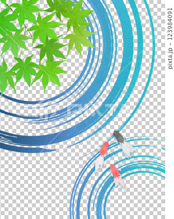 新緑のモミジと水紋のイラストフレーム背景素材 新緑のモミジと水紋のイラストフレーム背景素材 123984091