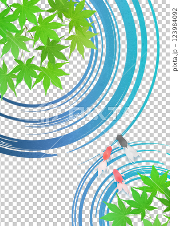 新緑のモミジと水紋のイラストフレーム背景素材 123984092