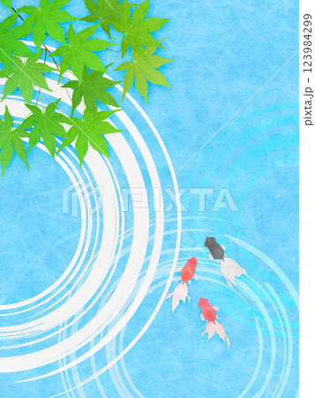 新緑のモミジと水紋のイラストフレーム背景素材 新緑のモミジと水紋のイラストフレーム背景素材 123984299