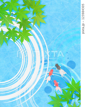 新緑のモミジと水紋のイラストフレーム背景素材 新緑のモミジと水紋のイラストフレーム背景素材 123984305