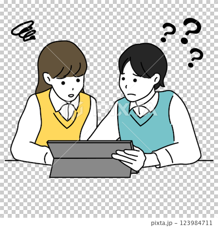Illustration of students struggling with tablet learning Illustration of students struggling with tablet learning 123984711