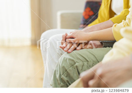祖父母と孫の手 123984879