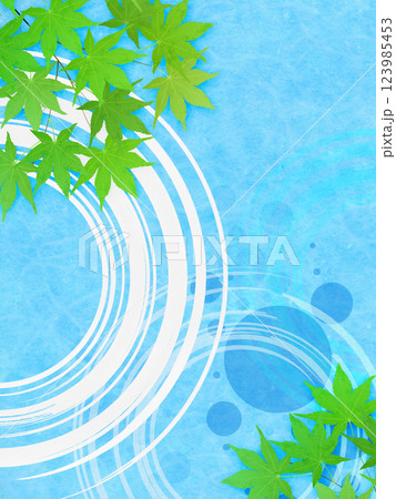 新緑のモミジと水紋のイラストフレーム背景素材 新緑のモミジと水紋のイラストフレーム背景素材 123985453