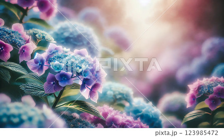 幻想的な紫陽花の庭 - 柔らかな光に包まれて 123985472