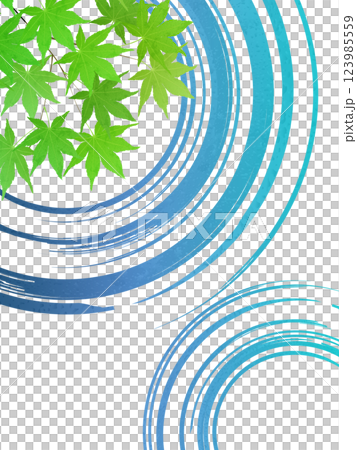 Fresh green maple leaves and water ripples illustration frame background material 123985559
