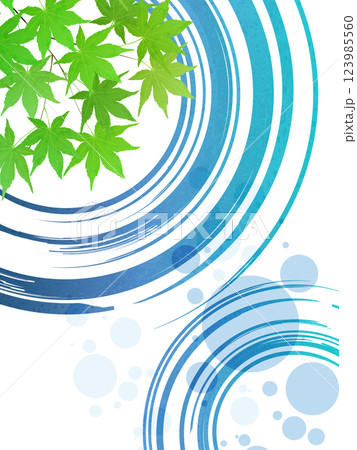 新緑のモミジと水紋のイラストフレーム背景素材 123985560
