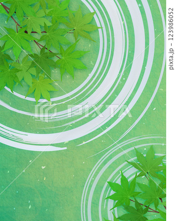 新緑のモミジと水紋のイラストフレーム背景素材 新緑のモミジと水紋のイラストフレーム背景素材 123986052