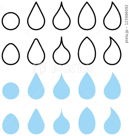 様々な形の水滴、雫のベクターイラストのセット 様々な形の水滴、雫のベクターイラストのセット 123986092