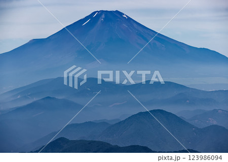 夏の丹沢・塔ノ岳山頂から見る富士山 夏の丹沢・塔ノ岳山頂から見る富士山 123986094