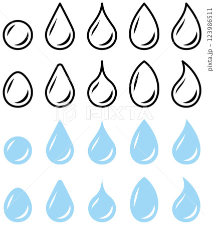 様々な形の水滴、雫のベクターイラストのセット 123986511