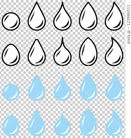 様々な形の水滴、雫のベクターイラストのセット 123986511