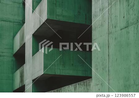 Green Building Shows Abstract Architecture and Modern Design with Urban Geometry, Concrete Structure. 123986557