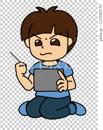 難しそうにタブレットを操作する男の子 カラー 難しそうにタブレットを操作する男の子 カラー 123988270