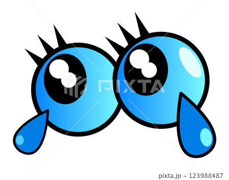 アレルギーや花粉などで目玉から涙を流す眼球のイラスト 123988487