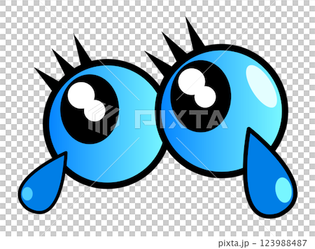 アレルギーや花粉などで目玉から涙を流す眼球のイラスト 123988487